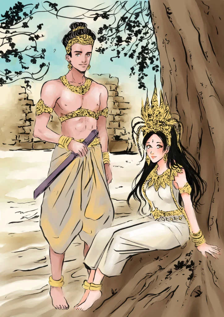 Jayavarman VII et Indra Devi posés (couleurs) — Sinath Bou