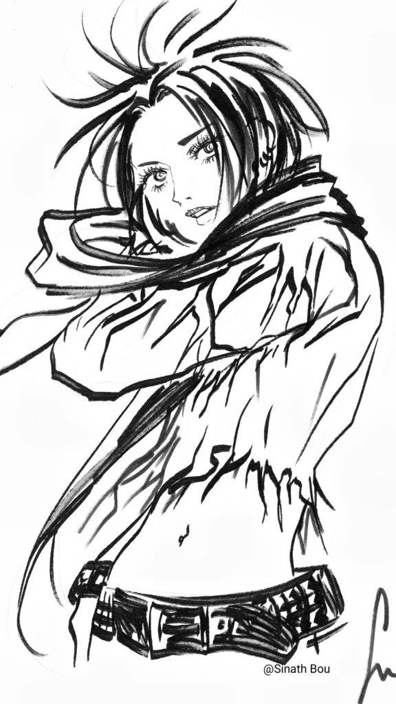 Nana Osaki fanart Ai Yazawa Sinath Bou illustration noir et blanc style rock punk black and white
