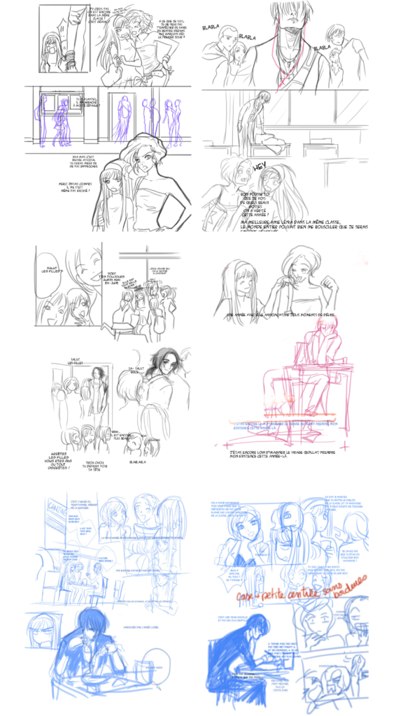 A l'origine, ce projet " Run Away, courir pour toi" de Mathieu Guibé aux éditions Akata était pensé comme un manga. Voici quelques pages de storyboard réalisées pendant la phase recherche. Le projet a ensuite a ensuite évolué vers un roman illustré, mais ces planches témoignent de la manière dont je construisais le rythme, les cadrages et la narration.
