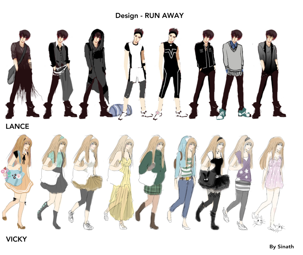 Recherches design – Personnages de Run Away, courir pour toi (Ed. Akata) — Sinath Bou